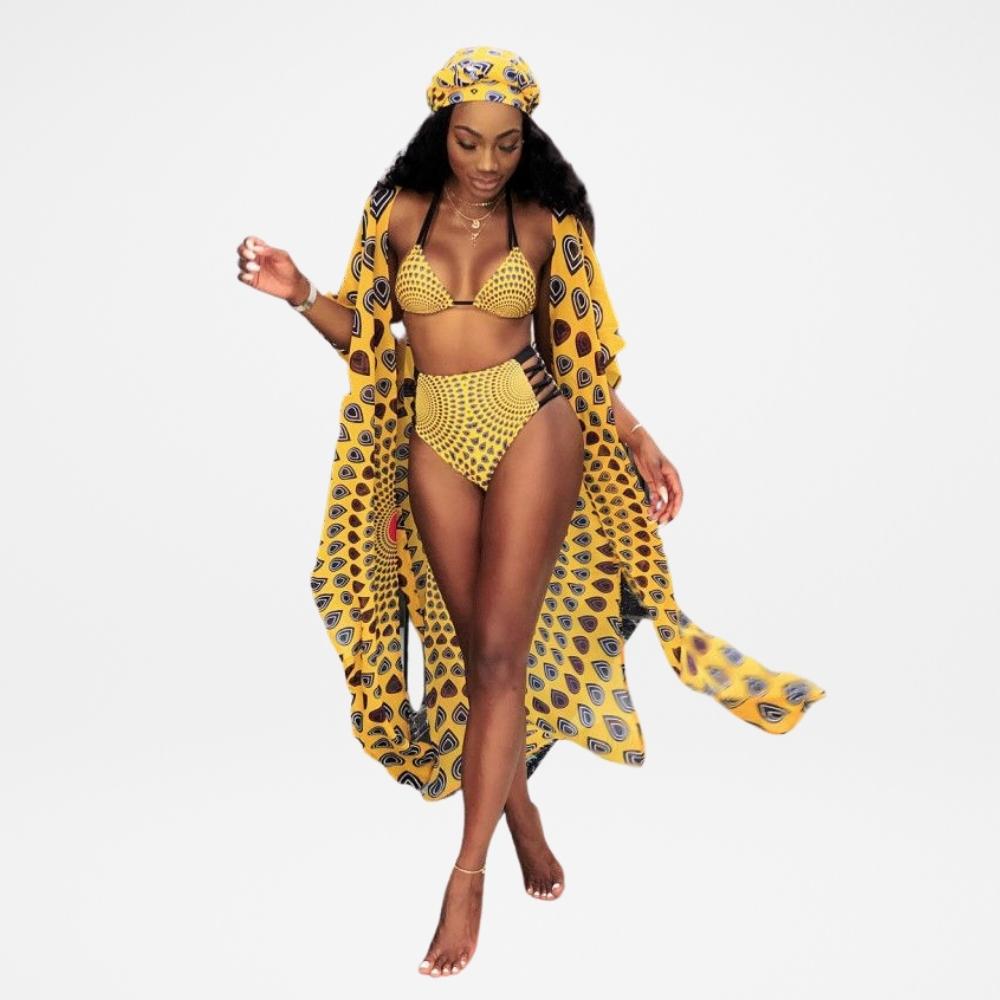 Bikini échancré en pagne africain + cover-up