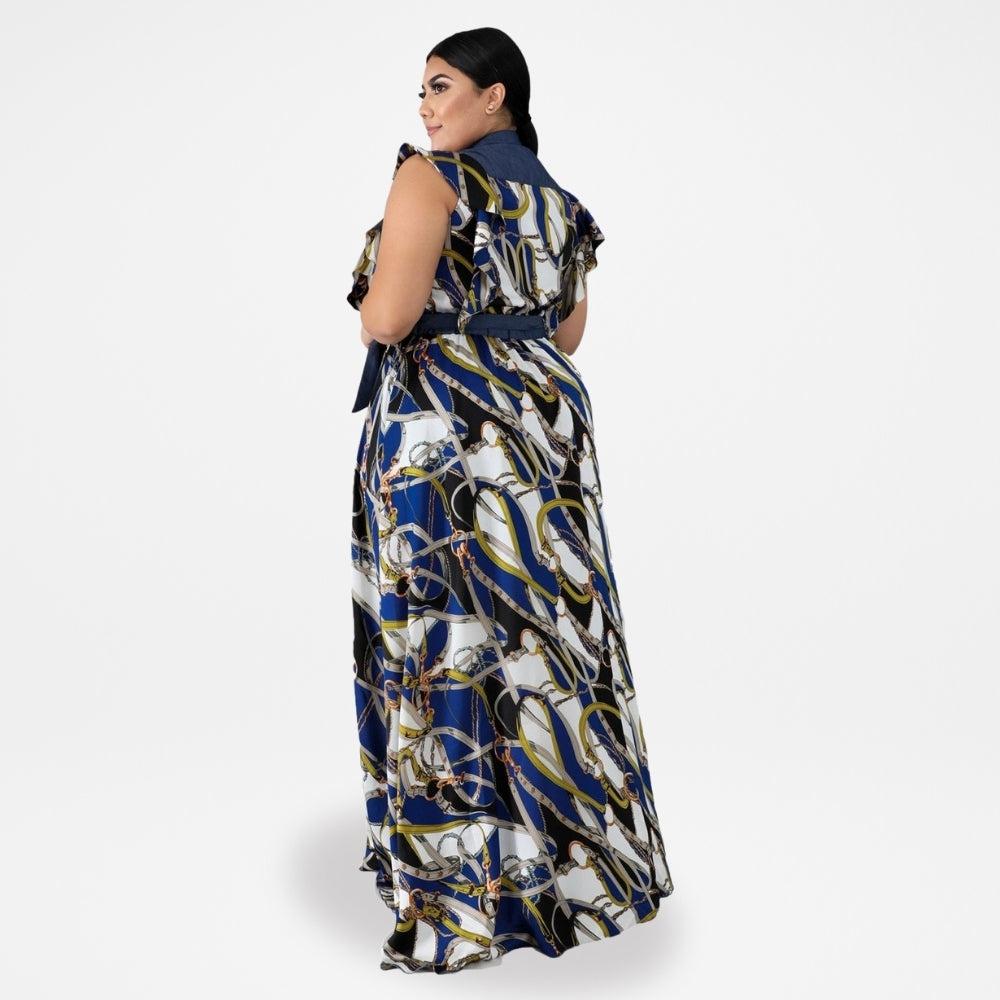 Robe Africaine Grande Taille bleue dos (Longue)