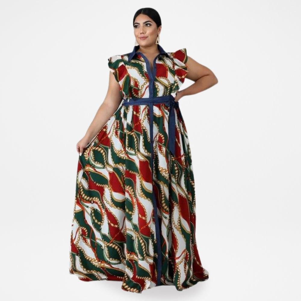 Robe Africaine Grande Taille rouge vert (Longue)