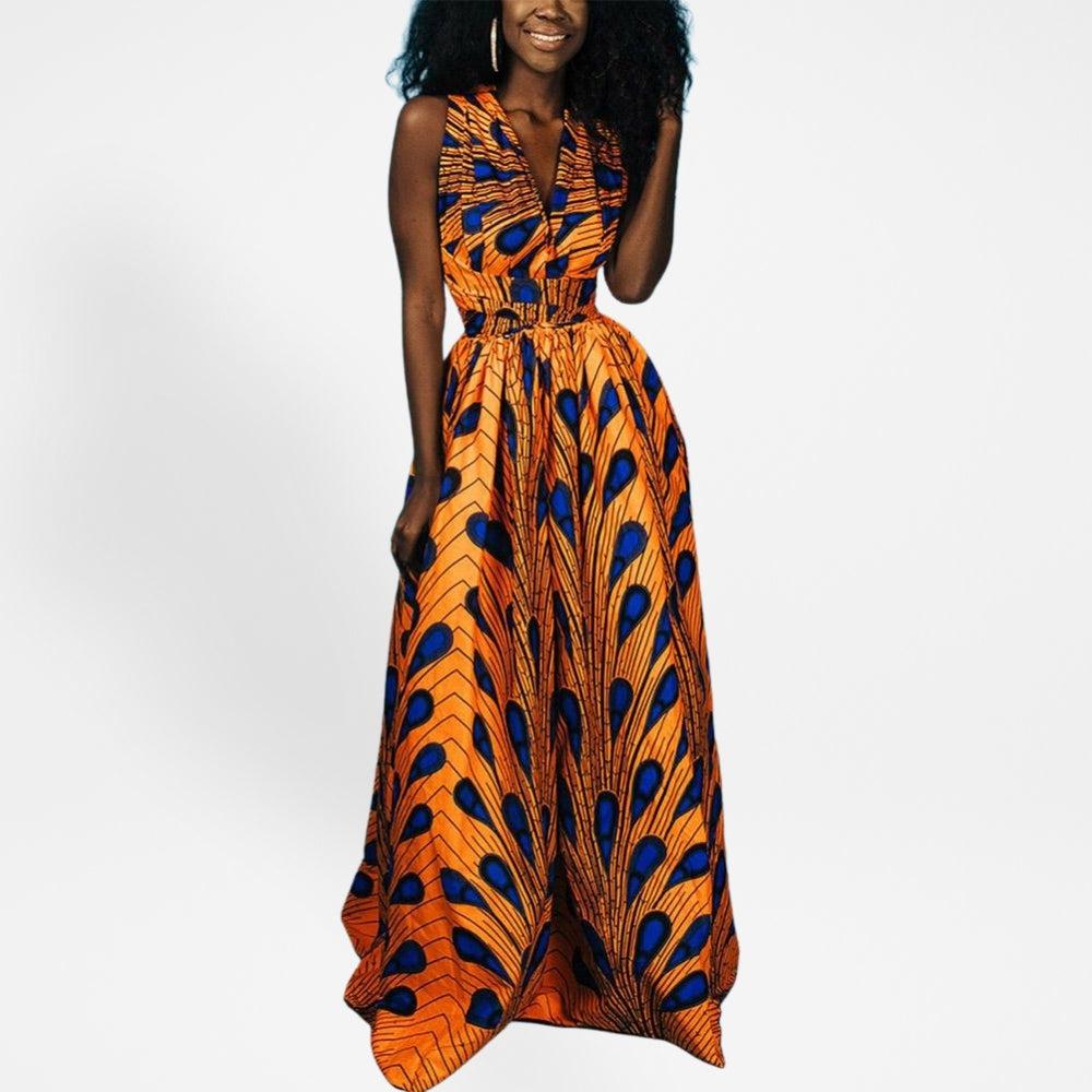 Robe africaine longue Wax Kanga Orange