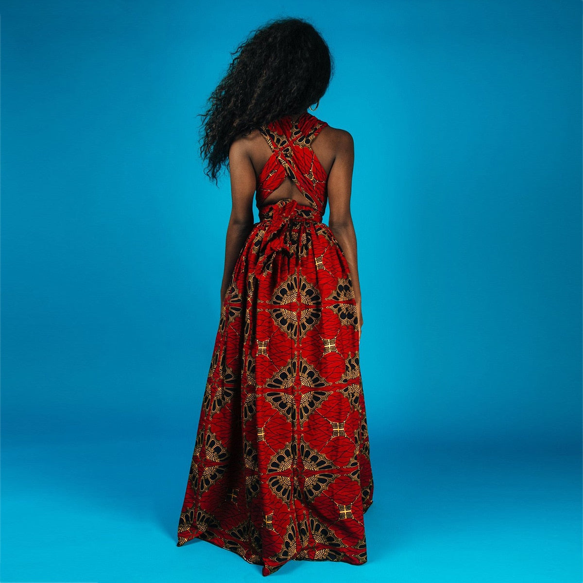 Robe africaine longue rouge dos nu