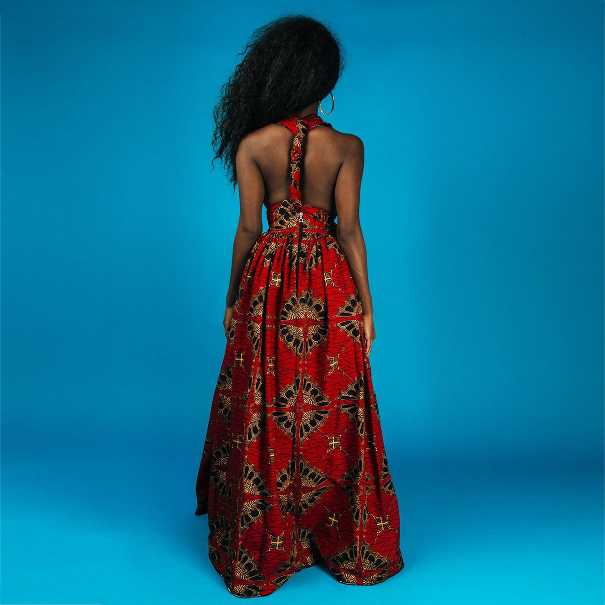 Robe africaine longue rouge dos nu