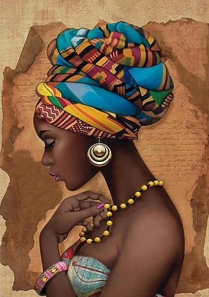 Tableau Africain Femme Traditionnelle de Profil