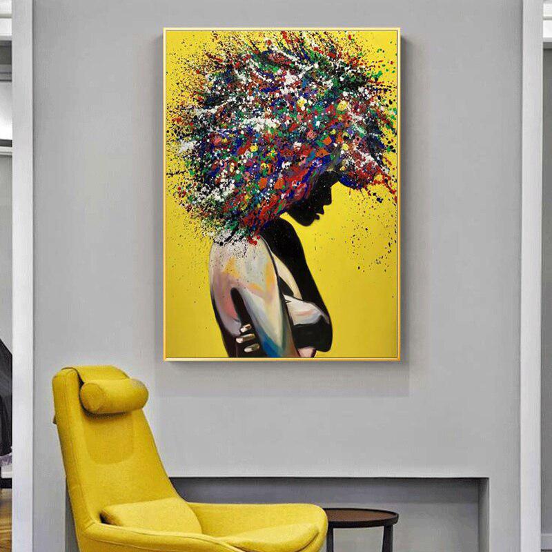 Peinture femme noire avec cheveux colorés